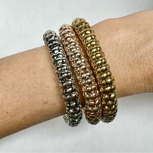 NEW w/ Tag RELEX Chic Set of 3 Yellow Gold, Rose Gold and Silver Tone Bracelets